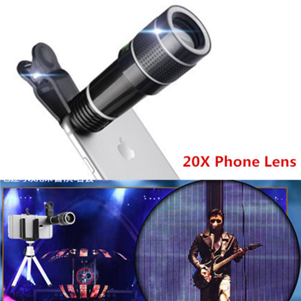 Lensa Teleskop Telephoto Universal Zoom 20x Dengan Klip Kamera Untuk iPhone X 7 8 plus Samsung Xiaomi Huawei 2020