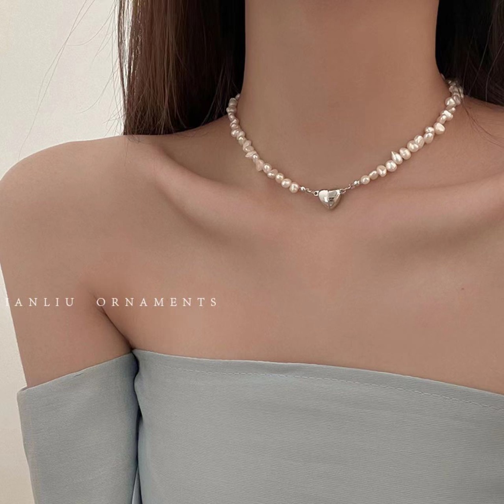 Kalung Magnet Bentuk Hati Aksen Mutiara Untuk Wanita