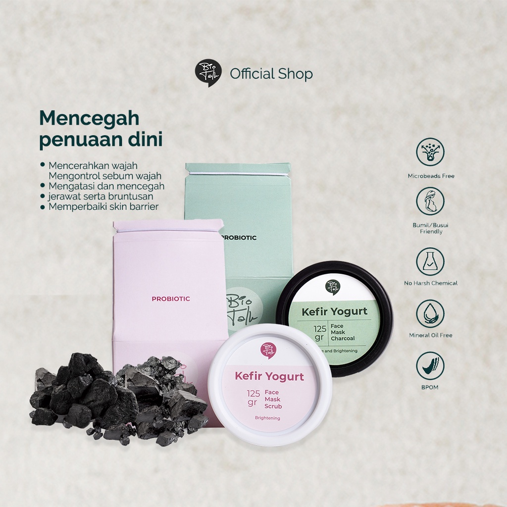 ⭐️ Jendela Kosmetik ⭐️ Biotalk / Bio Talk Kefir Yogurt Probiotic Face Mask / Masker Organik / Masker Wajah / Masker Bubuk / Masker Pencerah Wajah