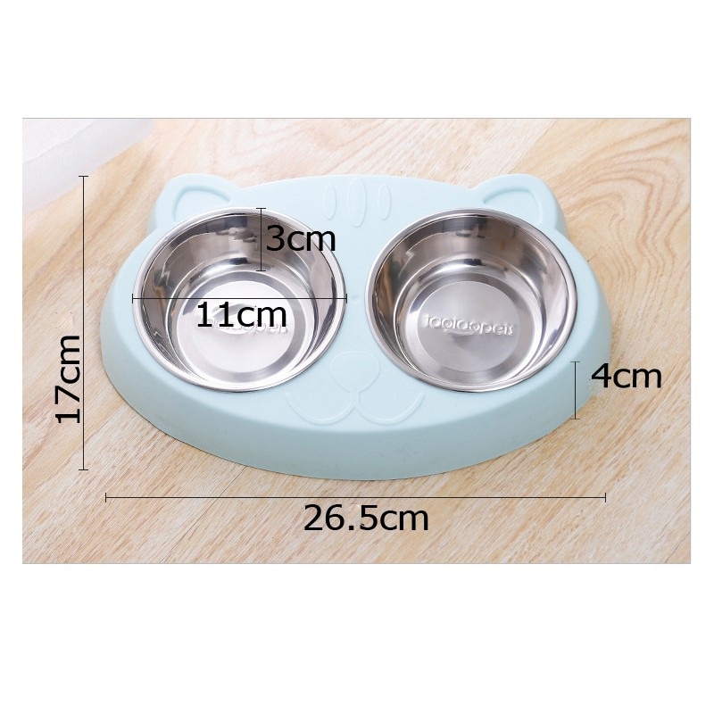 Mangkok Stainless Double Macaron Model Muka Kucing Untuk Anjing Dan Kucing