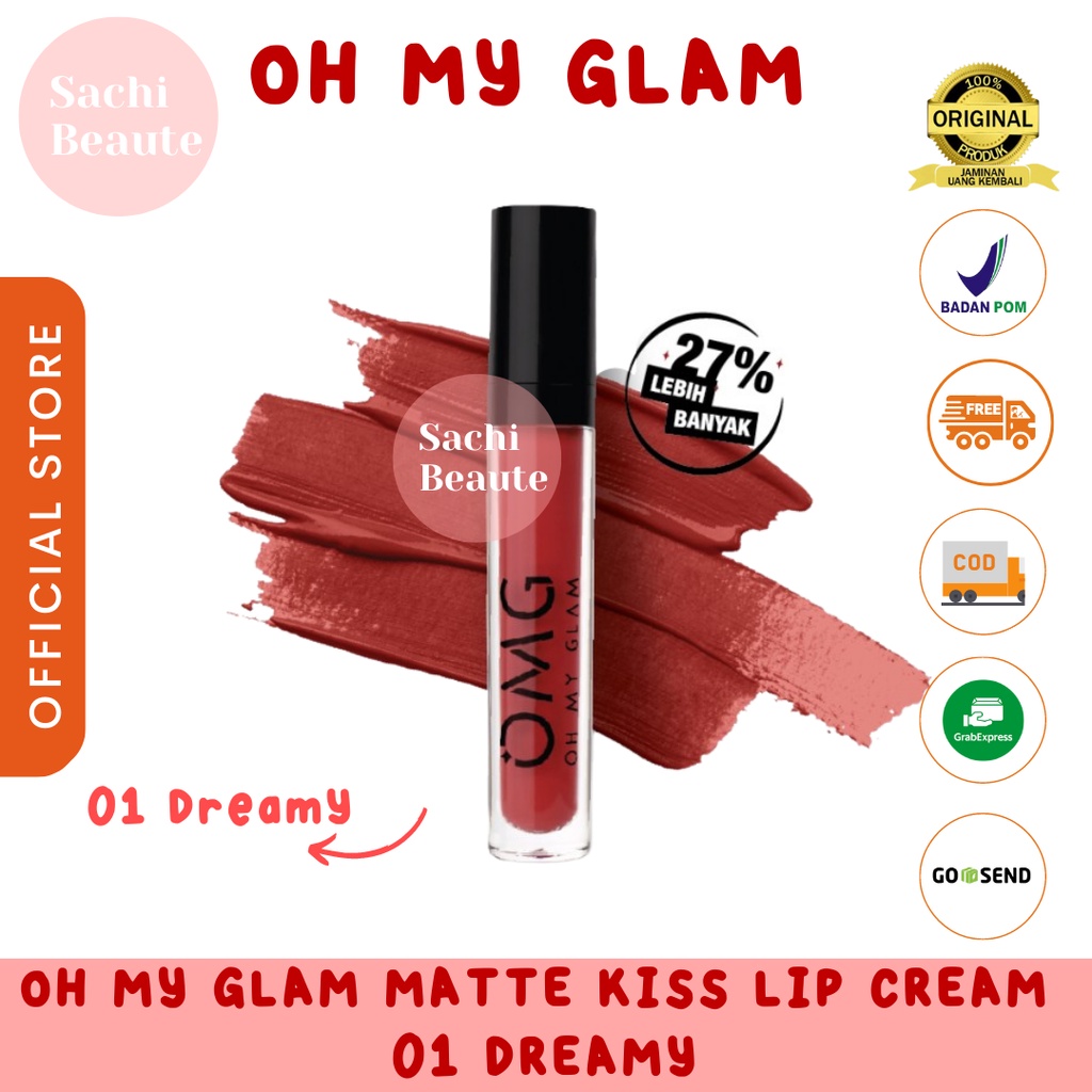 OMG OH MY GLAM Matte Kiss Lip Cream 3.5 g - Lip Cream Matte Dengan Warna Intense, Maskproof, Tahan Lama &amp; Ringan