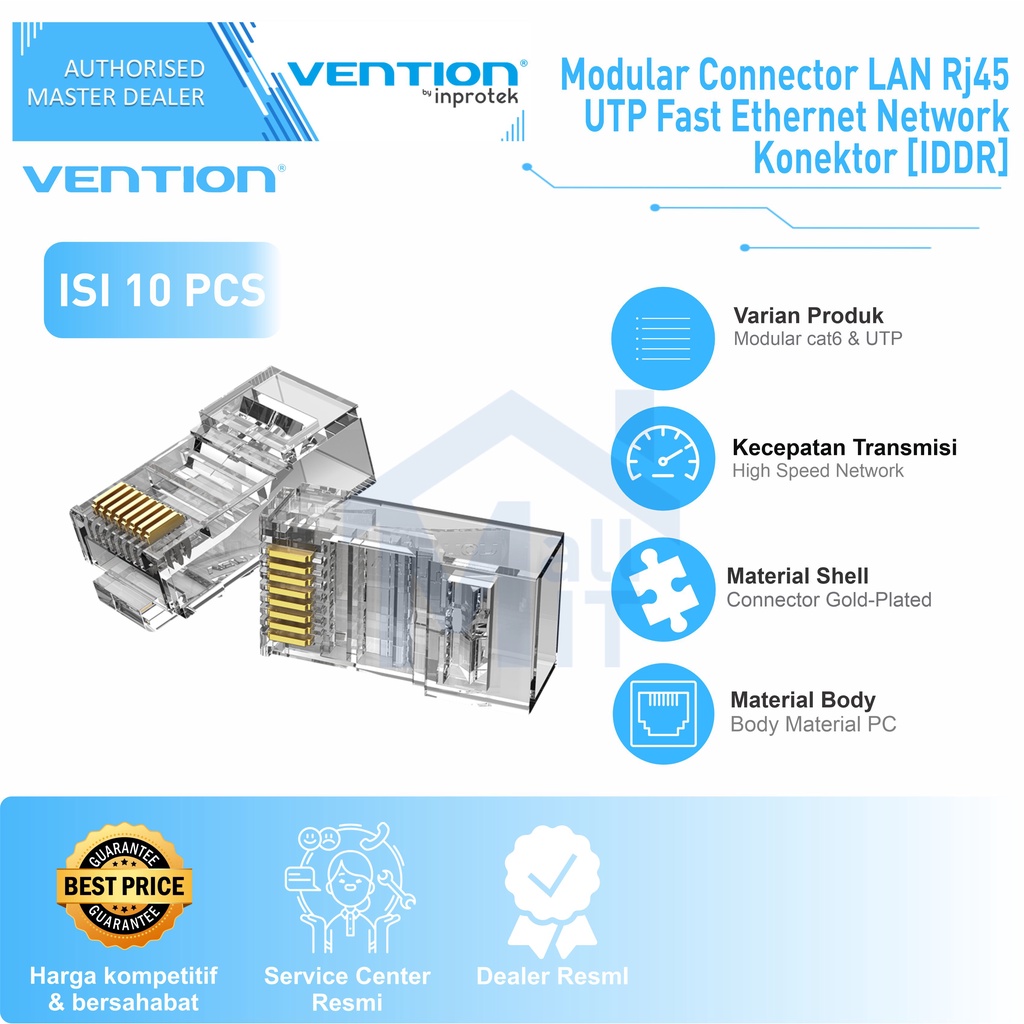 (Bisa Cod) Vention Konektor RJ45 Cat6 UTP Modular Gigabit Jack Plug Connector IDD