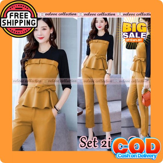 Vente Daily Monic One Set Wanita Jumbo Crinkle Airflow Premium Motif Polos / Baju Setelan Celana Pan