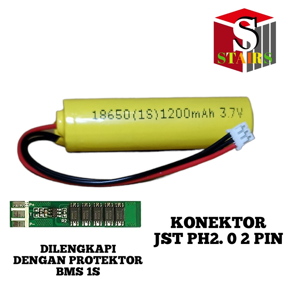 Baterai RC/ Mainan Anak / Baterai Speaker &amp; Elektronik Lainnya 1X 18650 1200mAh 3.7V Protektor BMS 1S 6A Konektor JST PH2.0 3 PIN