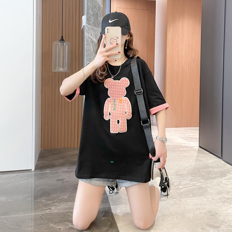 [littlecrab] Kaos Oversize Beruang Super Bearbrlck Hitam Putih Pink T-shirt Couple Unisex Bear Jahit Unik Aesthetic Simple Elegan Two Tone Berkualitas Korean Style