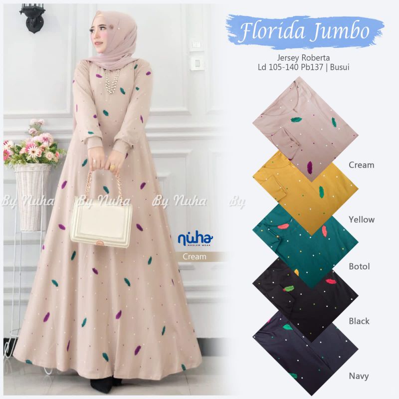 Dres Muslimah Kekinian Dress Florida Jumbo Syari Murah Baju Ghamis Import Gamis Remaja Import Terbar