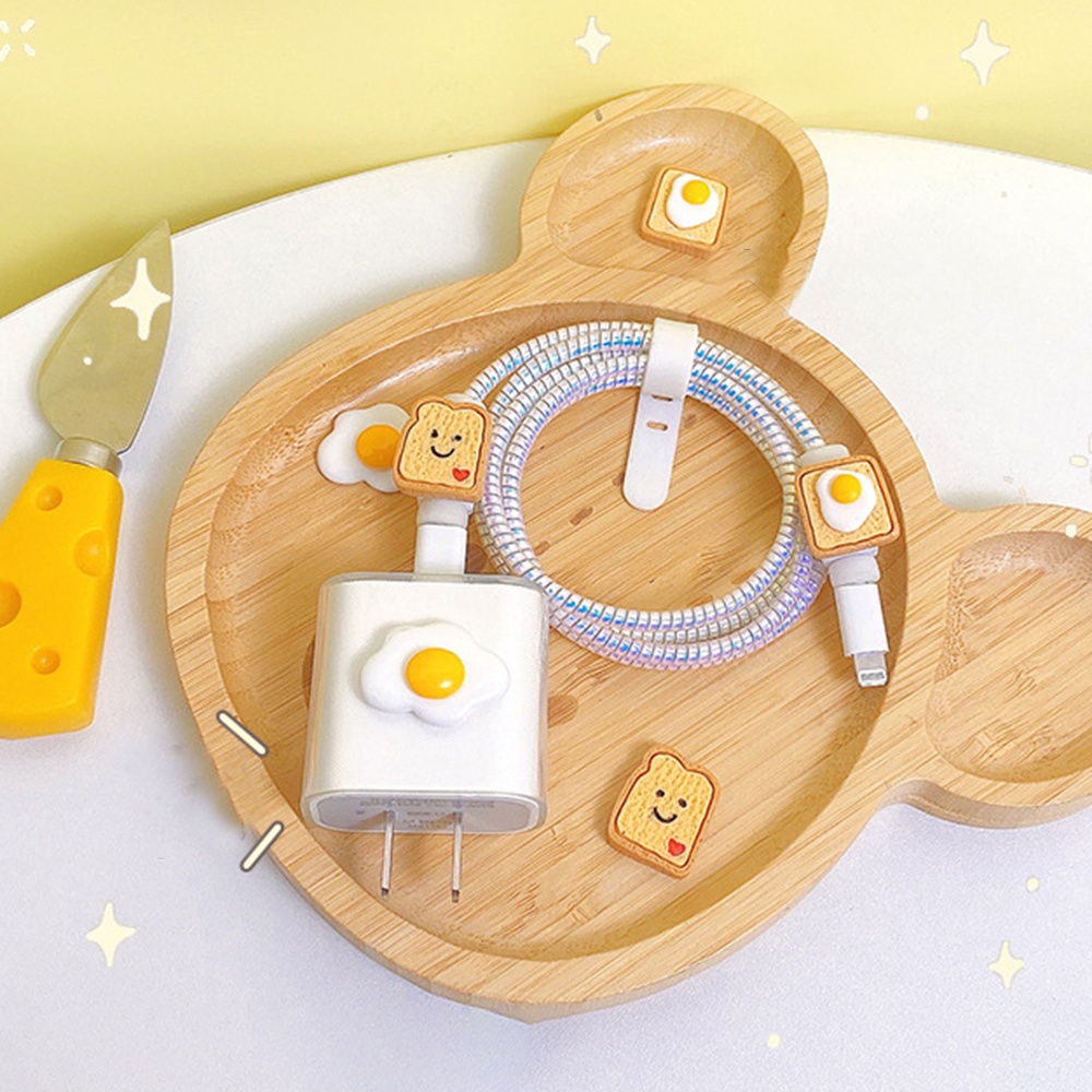 1 set Pelindung Kabel charger 20W Bentuk Kartun Kuning Telur Untuk iPhone 12 / 13 Pro Max