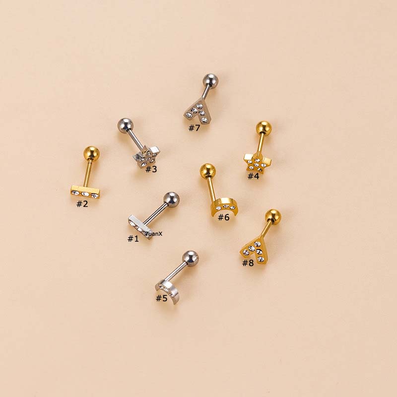 1pc Anting Tindik Tulang Rawan Telinga Bahan Stainless Steel Dengan Zircon 20 Gage