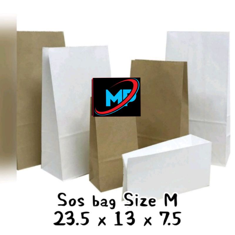 

FOOD GRADE ~ Paper Bag SOS berbahan kraft Size M uk 23.5x13x7.5 cm.