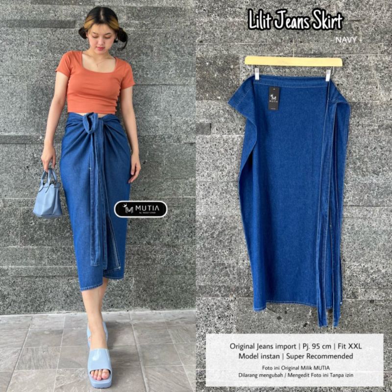LILIT JEANS SKIRT BY MUTIA / ROK JEANS WANITA MUSLIMAH / Rok lilit bahan premium