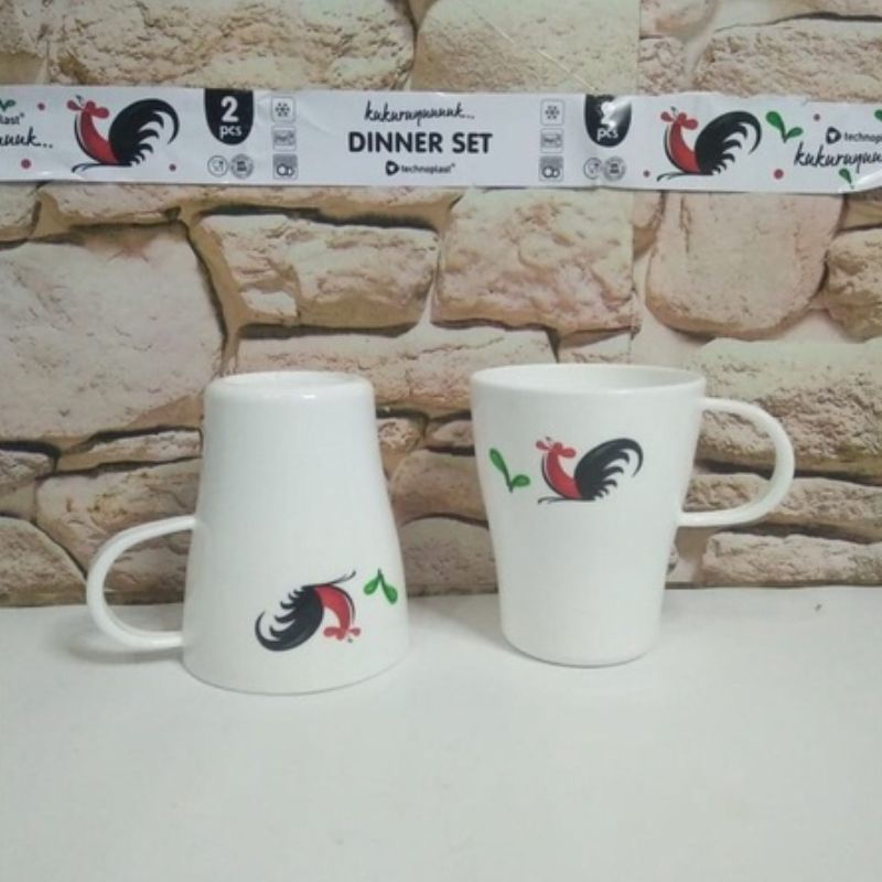 Dinner Set Mug / Cangkir Motif Ayam Jago Kukuruyuk Technoplast 1 Set Isi 2 Pcs