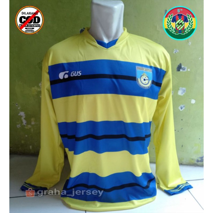 Jersey Gresik United FC LENGAN PANJANG Home Liga 3 Kuning Biru LS Printing Lokal