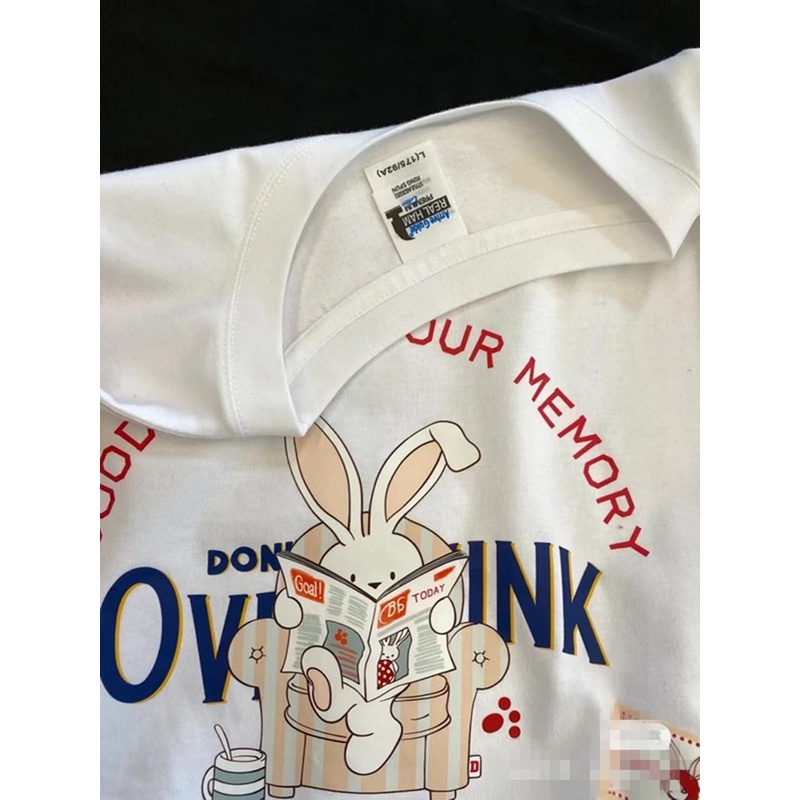 Baju Atasan Pendek Wanita Putih /Kaos T-shirt Imut Tee Import/Kaos Oversize Cewe -- Lucky rabbit (realpict)