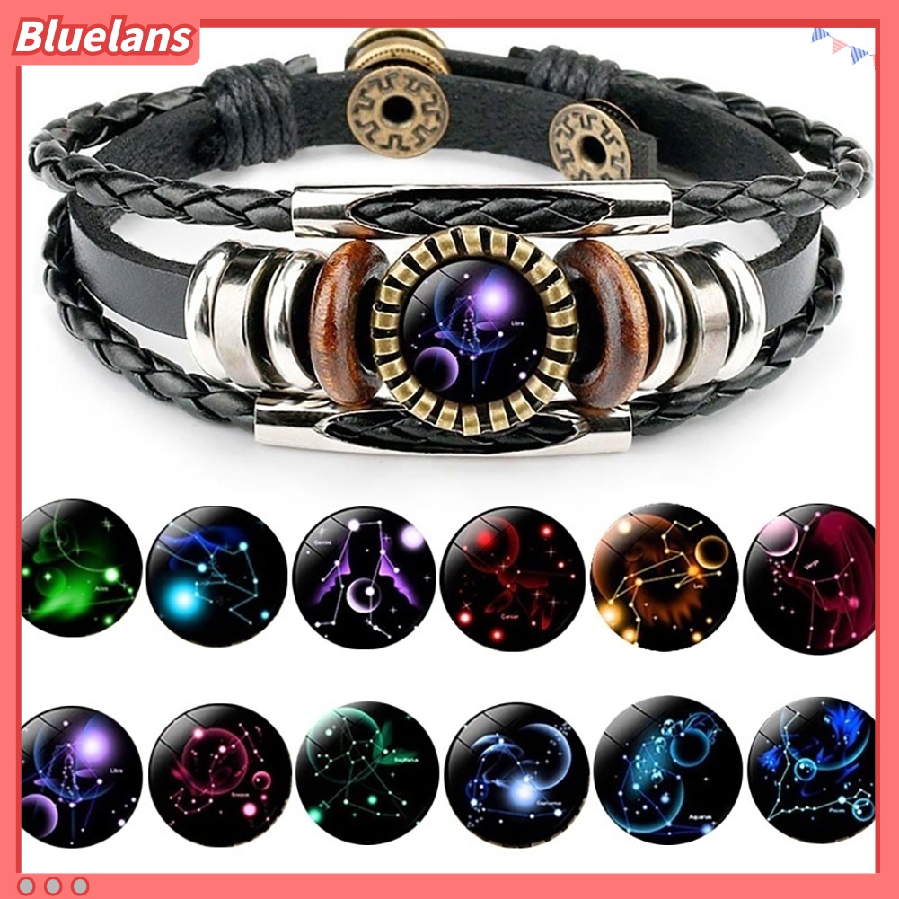 Gelang Multilayer Desain 12 Rasi Bintang Gaya Vintage Untuk Unisex