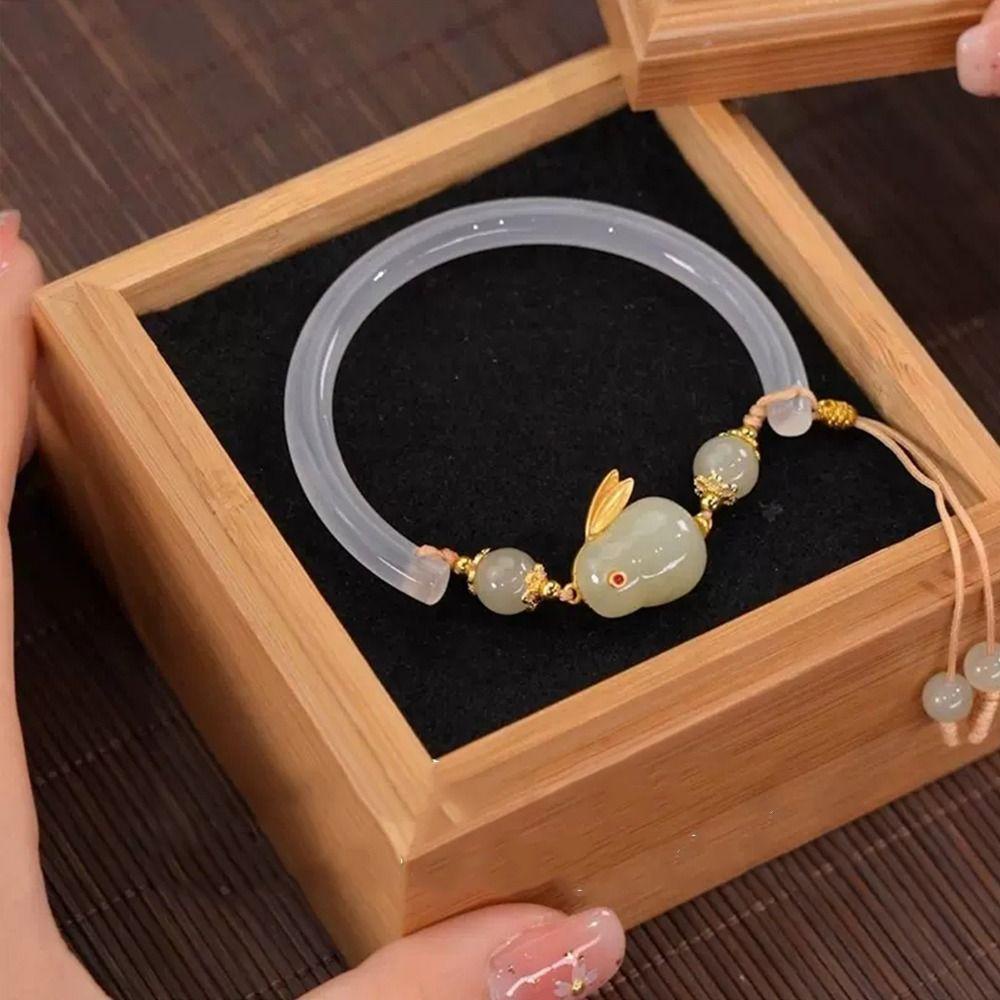 Needway Gelang Giok Imitasi Klasik Retro Perhiasan Aksesoris Fashion Jewelry Gadis Wanita Ping'An Gesper Liontin