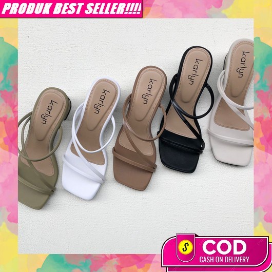 Sandal Heels Brukat Wanita Kekinian Korea Korean Style Remaja Import Sendal Hils Mutiara Brokat Kerj