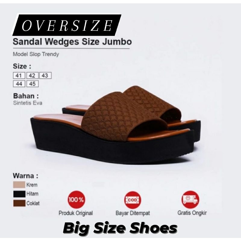 SLAVINA Big Size Shoes 41.42.43.44.45 Wedges Oversize Wanita Empuk Slop Premium Kaki JUMBO Gemuk Lebar Cantik, Tane42
