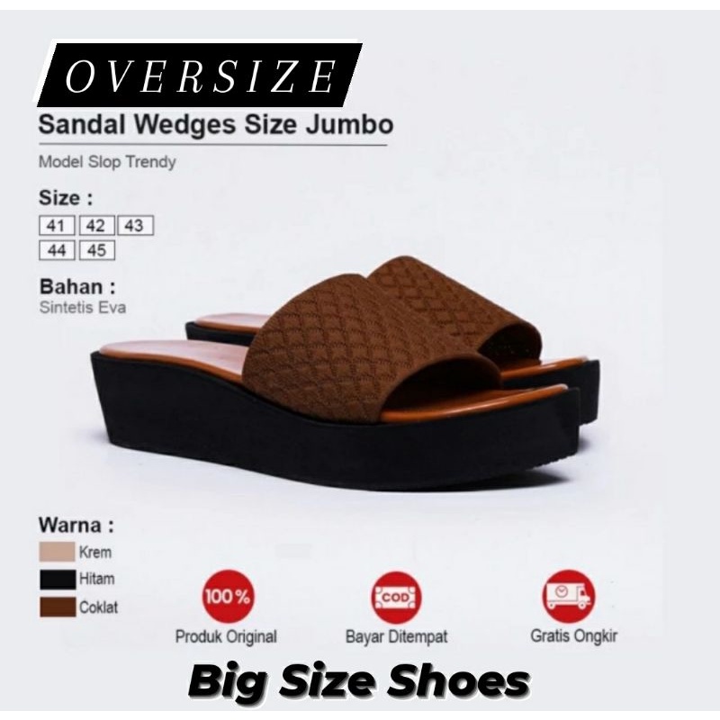 SLAVINA Big Size Shoes 41.42.43.44.45 Wedges Oversize Wanita Empuk Slop Premium Kaki JUMBO Gemuk Lebar Cantik, Tane42