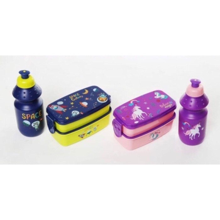 Set Tempat Makan dan Botol Anak 2 Tingkat Anak Space Galaxy