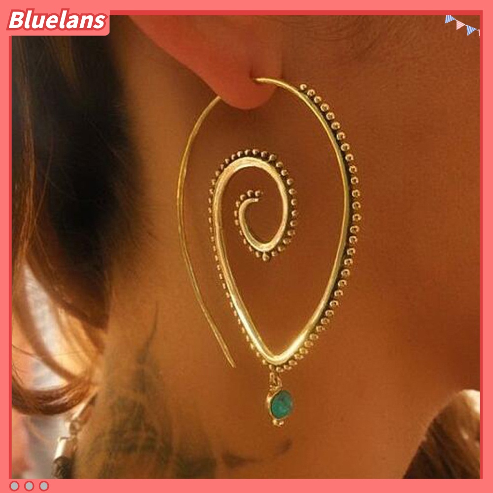 Bluelans Women Rhinestone Water Drop Spiral Dangle Gear Hook Earrings Statement Jewelry