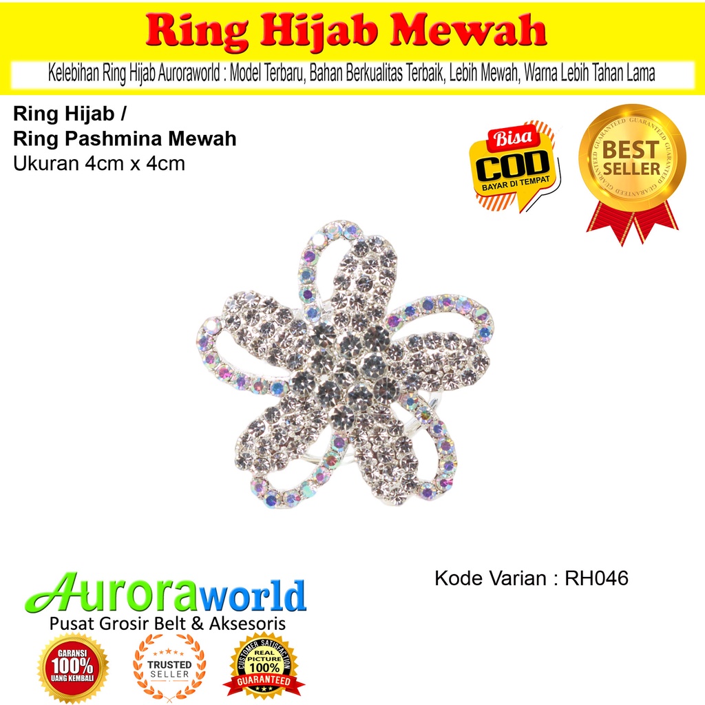 Auroraworld Ring kerudung hijab ring syal permata Ring Pashmina Berlian mutiara Mewah bros cincin kerudung scarf fashion terbaru anti hitam bisa COD RH-1F