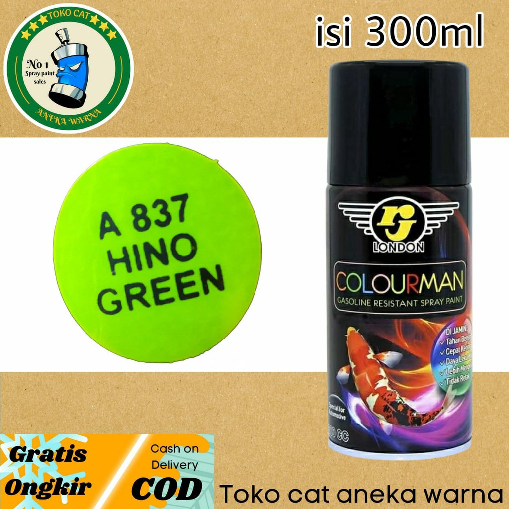 cat semprot 300ml colourman hino green hijau tahan bensin rj london spray paint pilox pilok
