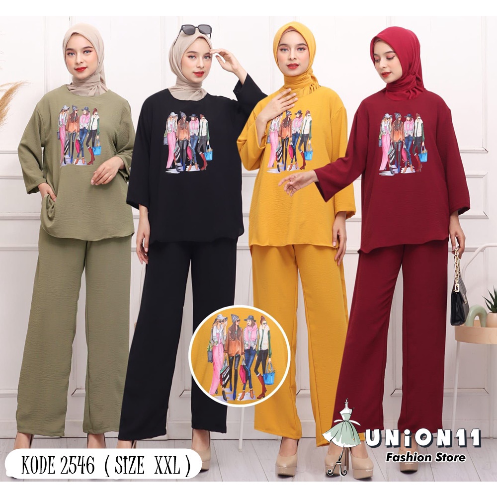 UNION11 - SETELAN CELANA WANITA JUMBO / STELAN BIG SIZE XXL WANITA / SETELAN JUMBO WANITA LD 110 BAHAN CRINKLE AIRFLOW 2546