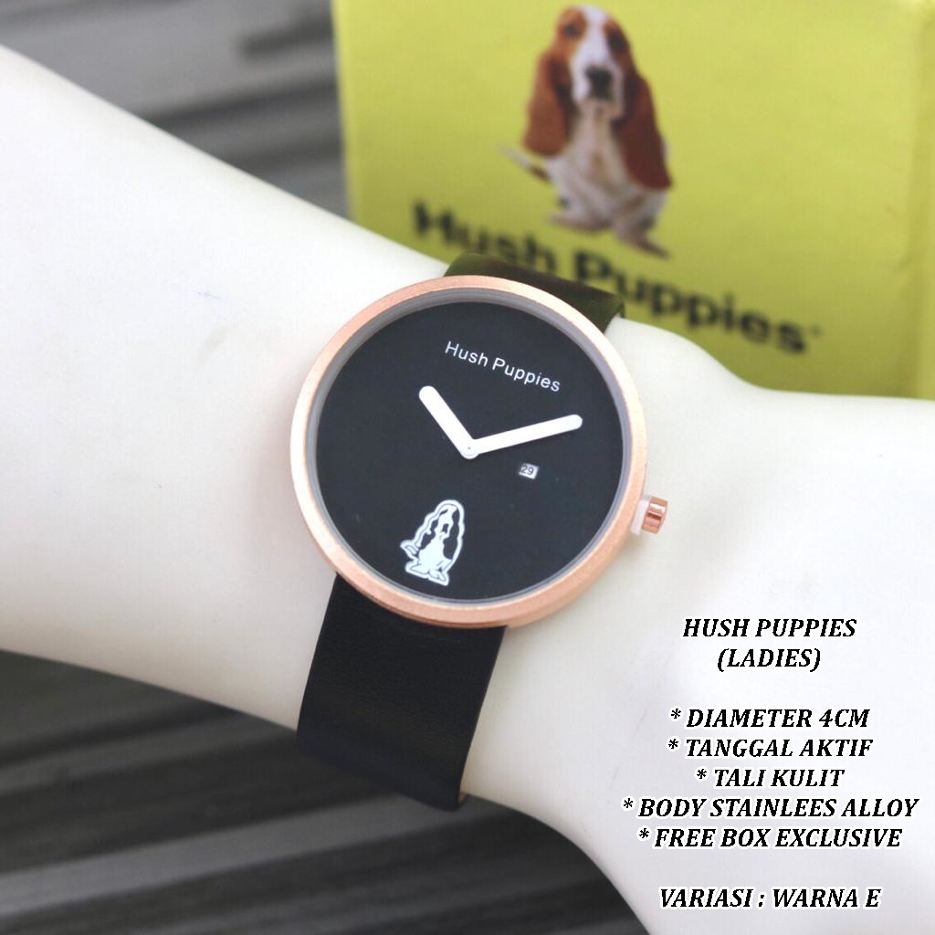 (FREE BOX) JAM TANGAN WANITA HUSH PUPPIES TALI KULIT BODY BULAT ROSE GOLD TANGGAL AKTIF