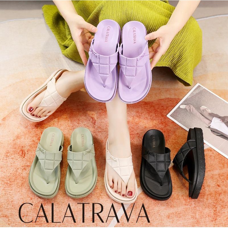 1605-5 [CALATRAVA] SENDAL JEPIT WEDGES EMPUK | SANDAL JEPIT KARET | SANDAL JEPIT KEKINIAN | SANDAL JEPIT MOTIF KOTAK | SANDAL HAK | SANDAL JELLY