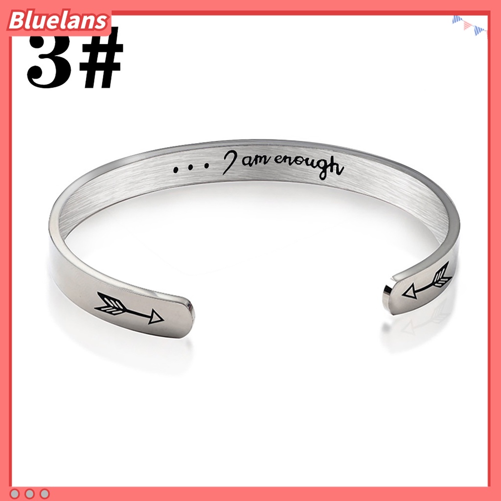 Gelang Bangle Open Cuff Bahan Stainless Steel Motif Ukir Tulisan Keep Fucking Going Untuk Hadiah