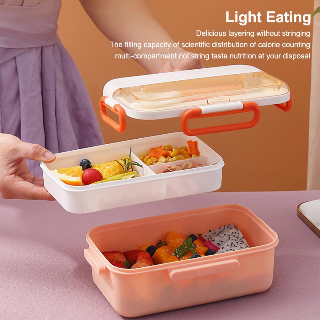 Kotak Makan Siang Portabel Sealing Kompartemen Kantor Sekolah Dewasa Wadah Makanan Reusable Microwave Organizer Dengan Sendok