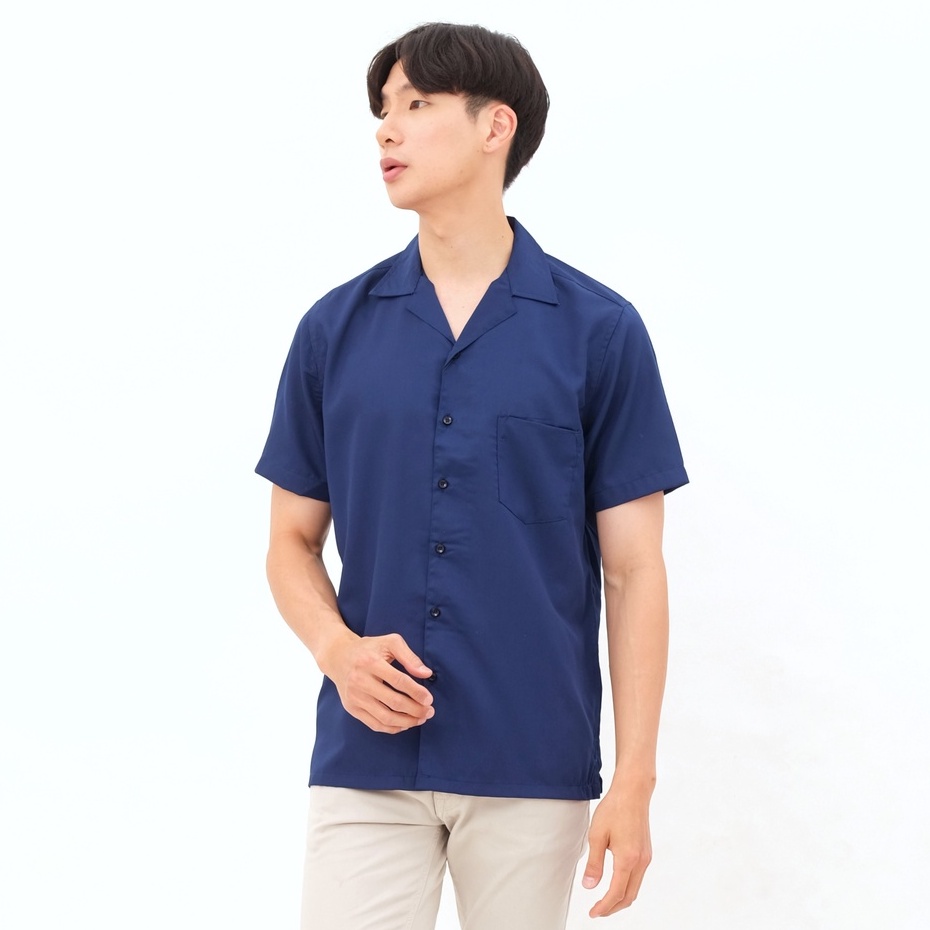 SANVANINA Kemeja Santai Polos Basic Navy | Kemeja pendek simple M-XL Black white navy 1445G