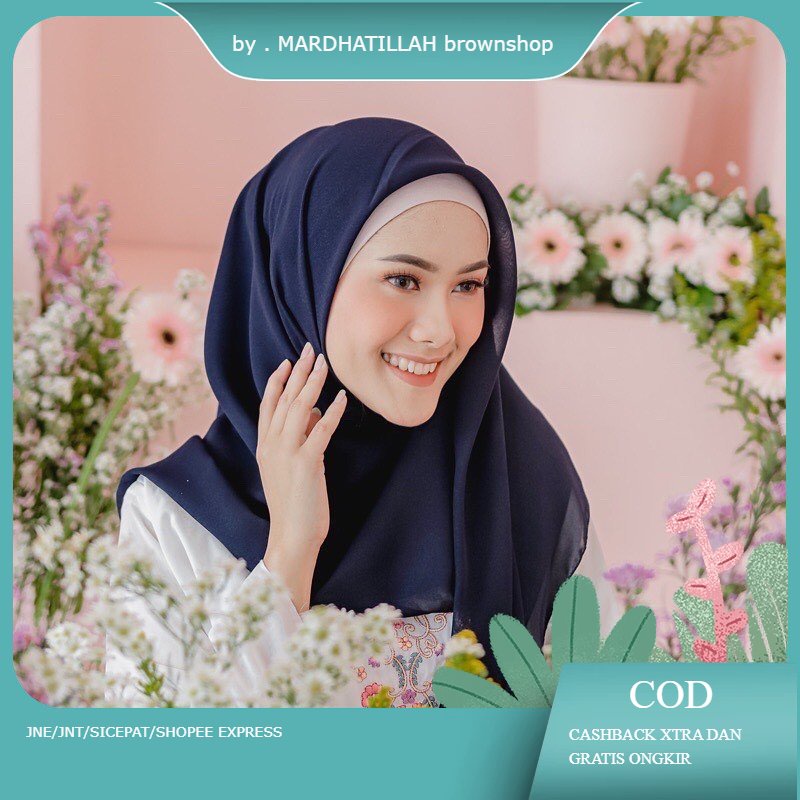 kerudung jilbab segi empat BELLA SQUARE polos bahan double hycon ( pollycotton ) premium jahit tepi 