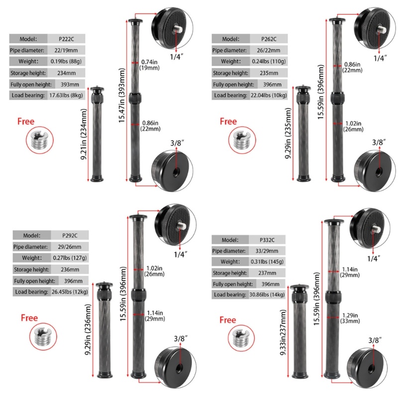 Zzz Tiang Sambungan Tripod / Monopod / Kamera DSLR 1 / 4 Ke 3 / 8 &quot;