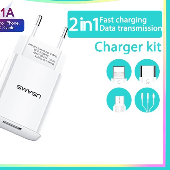 limited STOCKUSAMS Official Original T21 Kepala Charger kabel charger Micro/ Lightning/ Type-C fast 