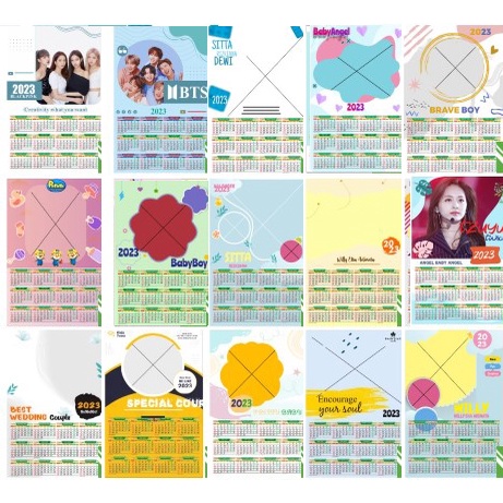 PAKET 45 TEMPLATE KALENDER 2023 TEMPLATE FORMAT PSD DESAIN GRAFIS MODEL DINDING 1 LEMBAR USAHA PERCETAKAN TERLARIS TERMURAH NP88