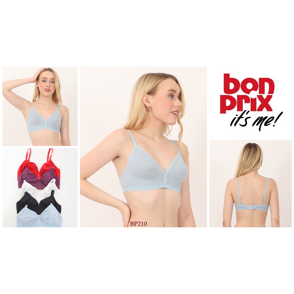 Bra Wanita Katun Tanpa Kawat Full Cup Tanpa Busa BONPRIX Model Polos 32A 40A 42B Pakaian Dalam Under