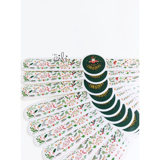 >*>*>*>*] (SC057) stiker natal DAUN PUTIH BESAR untuk toples ( uk 2 x 22cm)