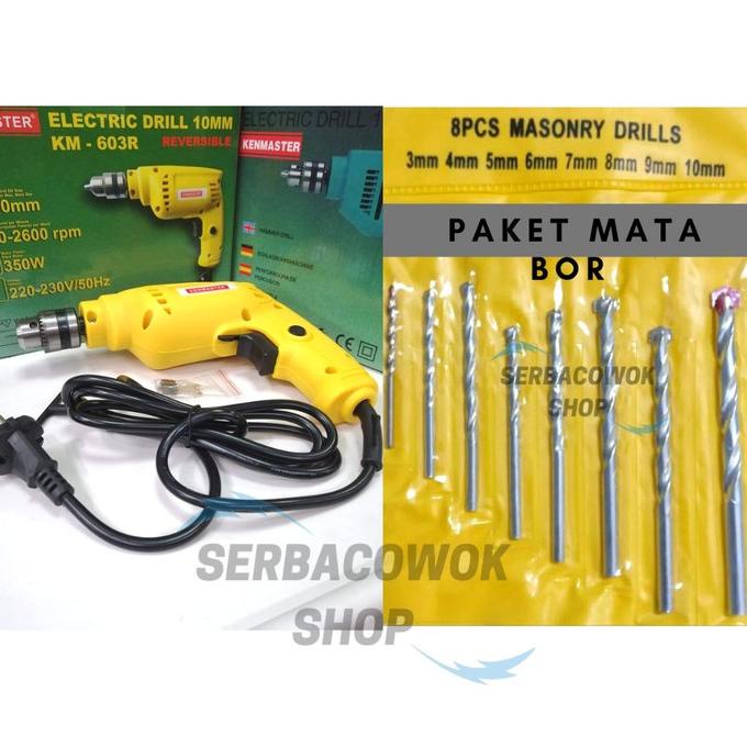 MESIN BOR LISTRIK BOR TANGAN KENMASTER 10 MM 2 ARAH + MATA BOR SET