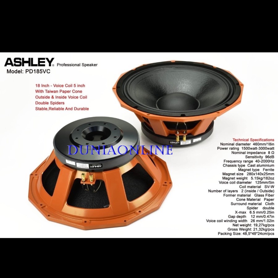 KOPONEN SPEAKER ASHLEY PD185VC/PD 185VC 18 INCI COIL 5IN 3000 WATT