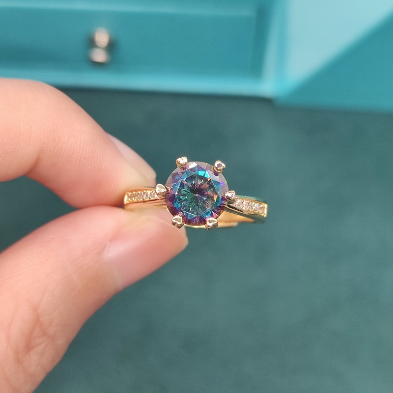 Goldkingdom Perhiasan Fashion 24K Bangkok Aksesoris Ready Stock Lapis Emas Asli Kadar 375 18karat Laser Berlian Klasik Enam Cakar Cincin Dapat Disesuaikan Untuk Wanita