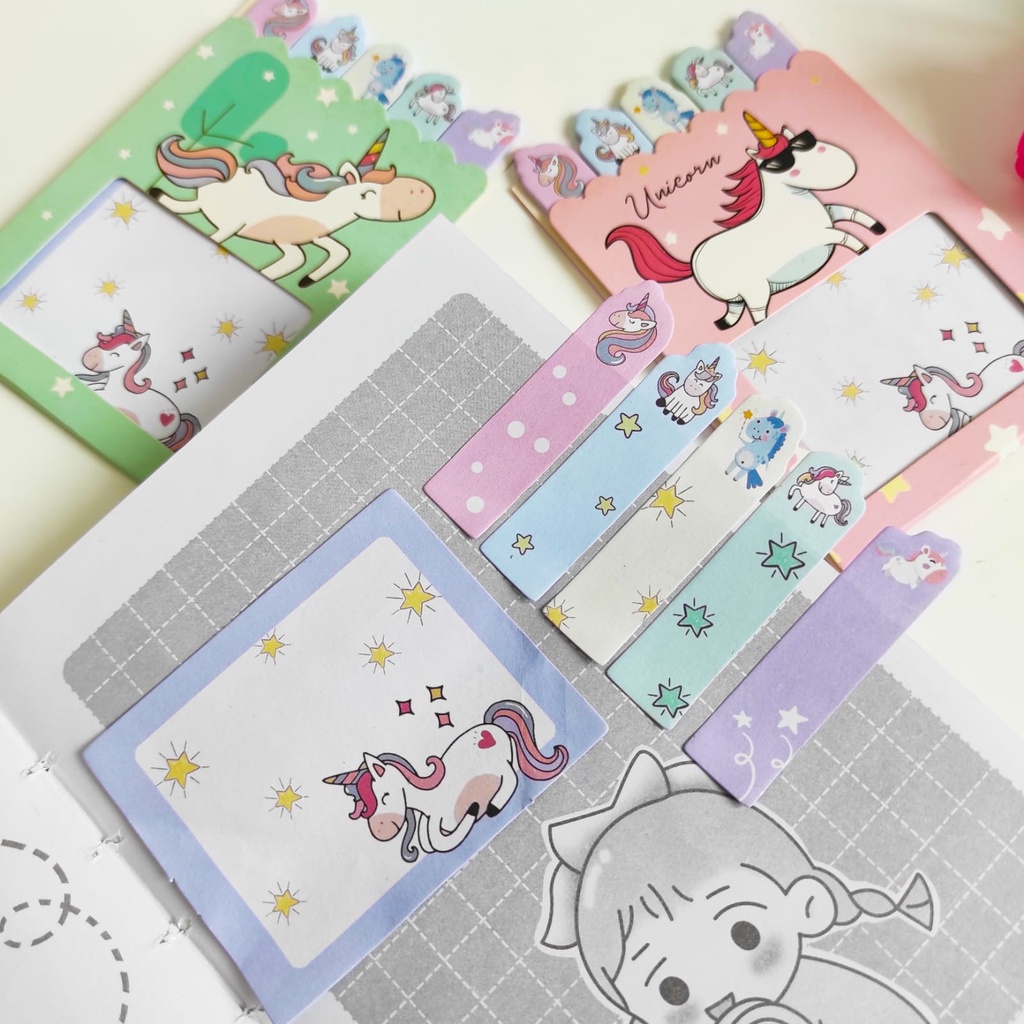 &quot;STICKY NOTE LIPAT UNICORN STICKER ISI (90 LEMBAR)  ALAT TULIS SOURVERNIR KADO MURAH UNIK LUCU  KARAKTER&quot;