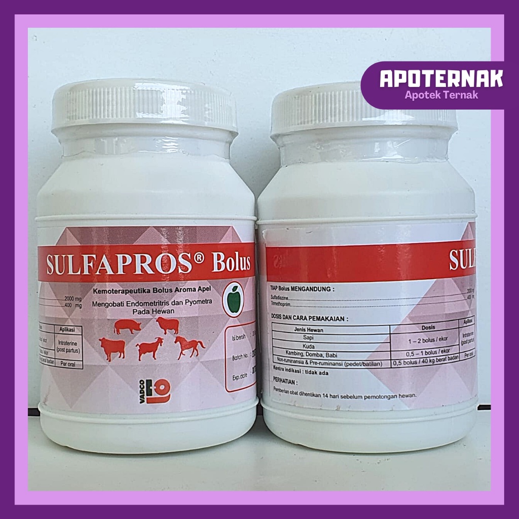 SULFAPROS 1 Pot Isi 20 Bolus | Antibiotik Sapi Kambing Domba Babi Kuda Aroma Apel | VADCO | Apoternak