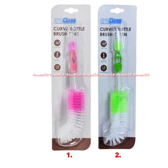 Proclean Curved Bottle Brush Pink Green Sikat Empeng Dot Botol Susu Pro Clean Sikat Botol Ujung Lengkung Brush Curve Teat Brush