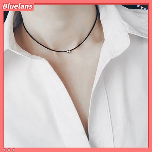 Kalung Rantai Klavikula Bahan Kulit Tiruan Warna Hitam Aksen Manik-Manik Gaya Punk Kasual Untuk Wanita