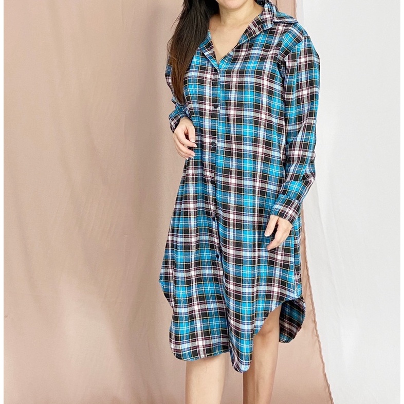 tunik kemeja wanita lengan panjang flanel / tunik flanel kotak kotak / tunik wanita Ld 106