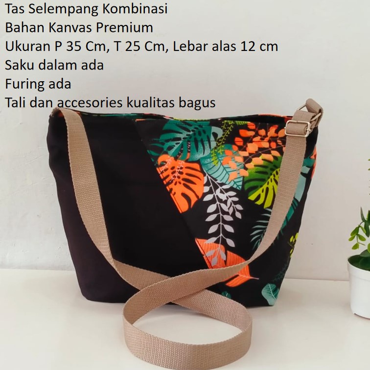 TAS SELEMPANG KANVAS SLINGBAG KANVAS MOTIF MONFIS HITAM. RIENS COLLECTIONS