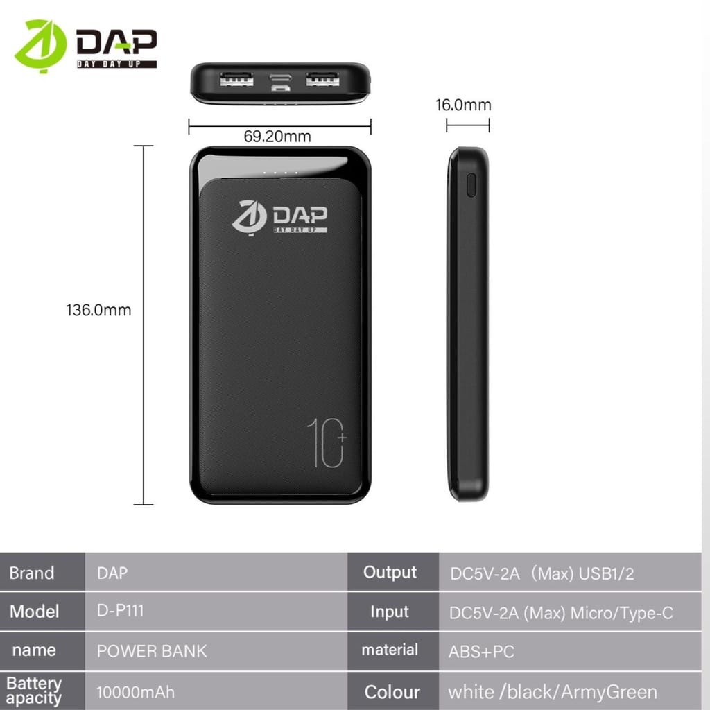 Power Bank DAP D-P111 10000mAH ORIGINAL PowerBank DAP D-P111 10000mAH 2USB ORIGINAL