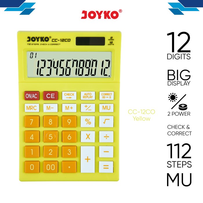 

Calculator / Kalkulator Joyko CC-12 / 12 Digits / Check Correct - CC-12CO Yellow