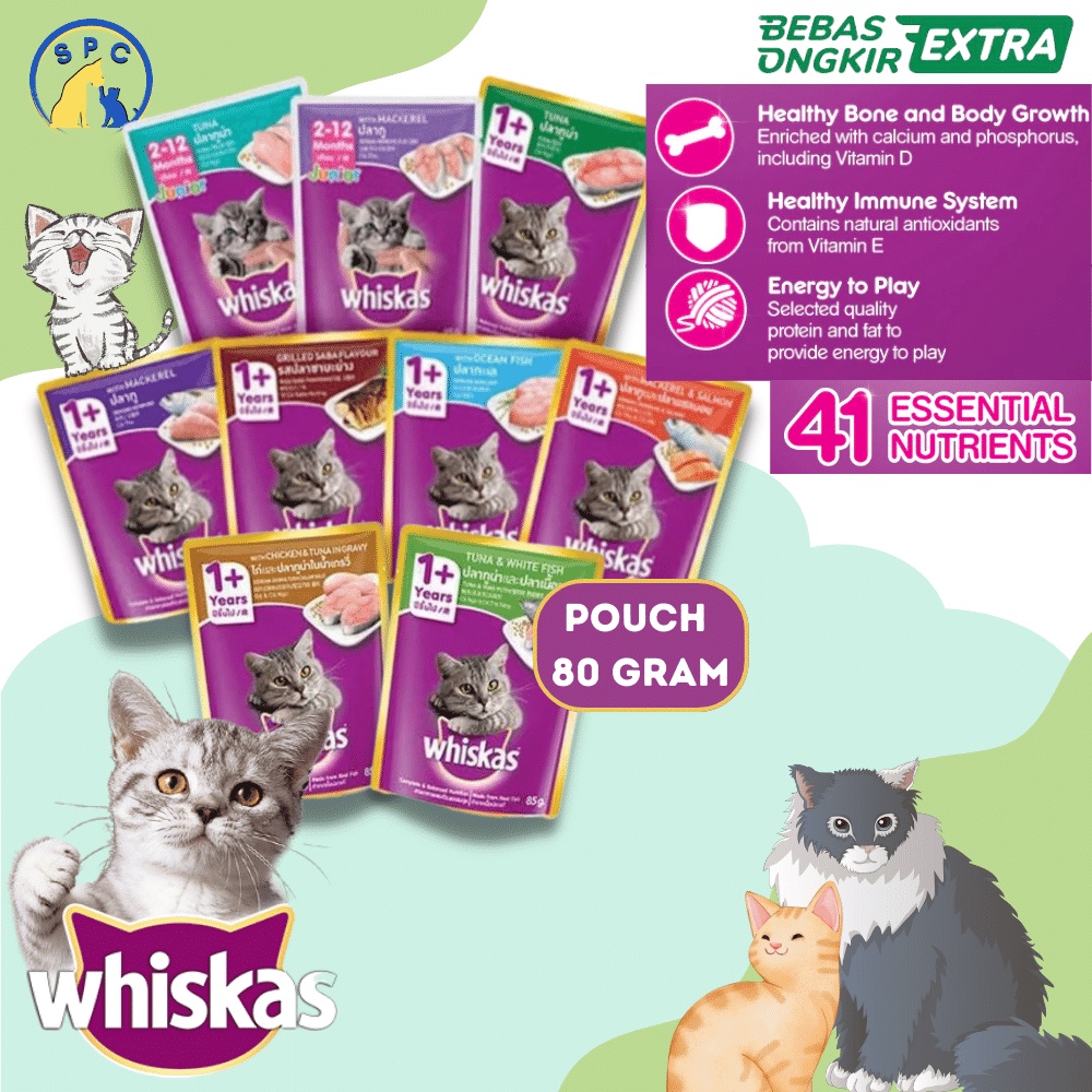 WHISKAS Pouch Cat Wet Food Makanan Basah Kucing Whiskas Junio Adult Varian rasa lengkap